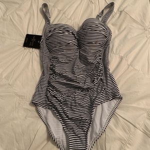 Nip Tuck one piece black- white striped swim suit